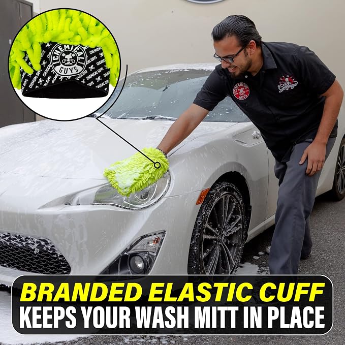Chemical Guys, Chenille Microfiber Wash Mitt for Cars, Lime Green, Single | Ultra-soft chenille noodles hold thick suds and trap grit, gentle on paint, glass and chrome, machine washable