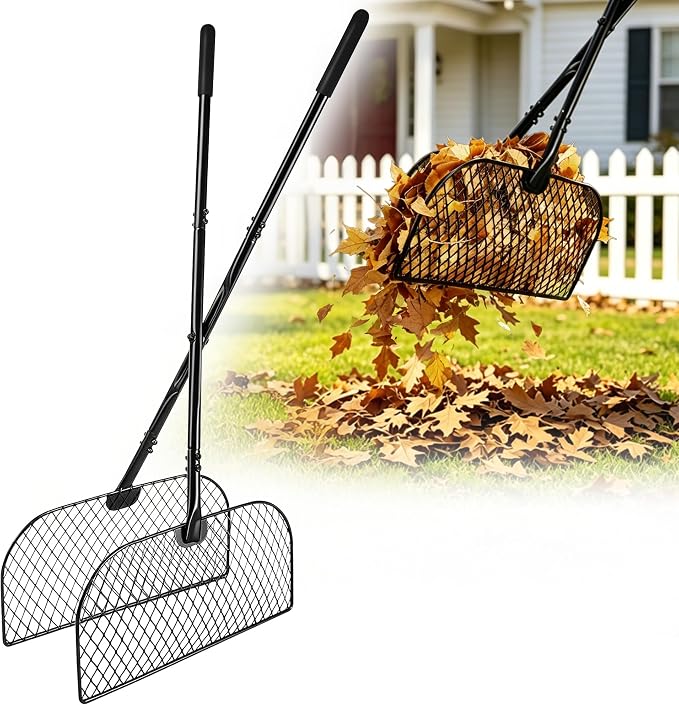 Leaf Grabber Rake with Long Handle - Heavy Duty Metal Leaves Collector & Yard Waste Picker Upper - Ergonomic Lawn Grabbers & Scoops for Grass, Debris, Twigs - No-Bending Yard Clean Up Tool