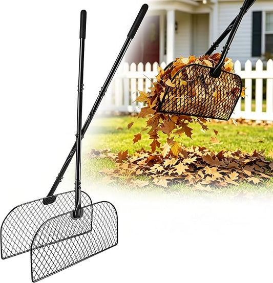 Leaf Grabber Rake with Long Handle - Heavy Duty Metal Leaves Collector & Yard Waste Picker Upper - Ergonomic Lawn Grabbers & Scoops for Grass, Debris, Twigs - No-Bending Yard Clean Up Tool