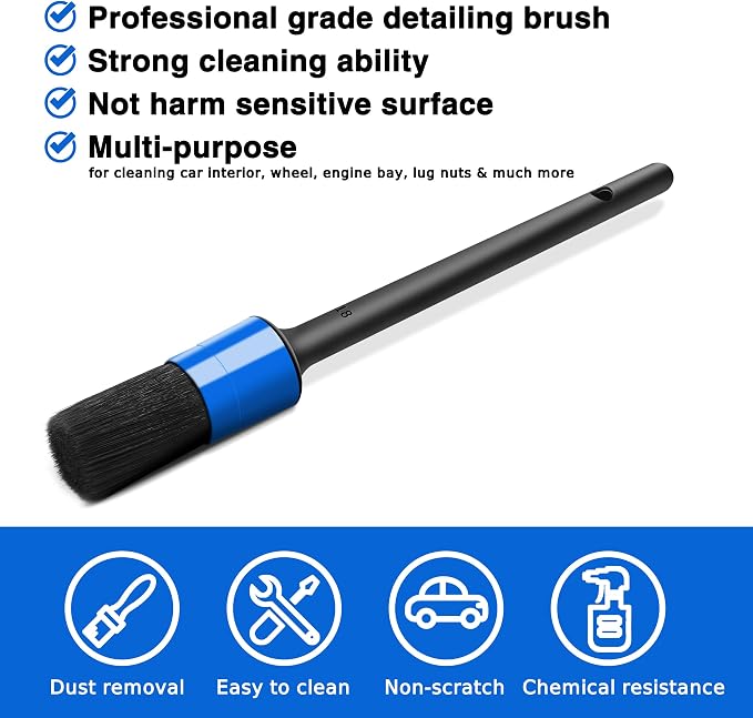 HMPLL 10pcs Detailing Brush Set, Blue | Multi-Purpose Car Detailing Brushes for Cleaning Car Interior, Exterior, Engine, Leather