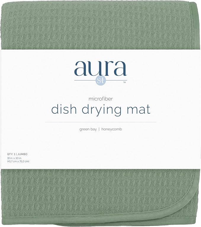 S&T INC. Dish Drying Mat Jumbo, 18” x 30”, Absorbent Microfiber Kitchen Counter Mat, Dish Drying Pad for Dishes, Utensils, Pots and Pans, Jumbo, Sage Green