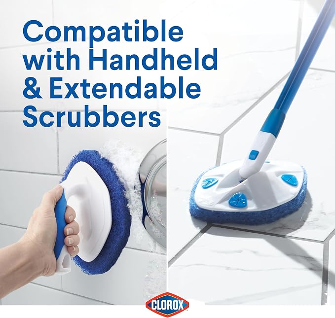 Clorox Extendable Tub & Tile Scrubber Refill, Diamond-Shaped Head Replacement Scrubber Pad, Blue