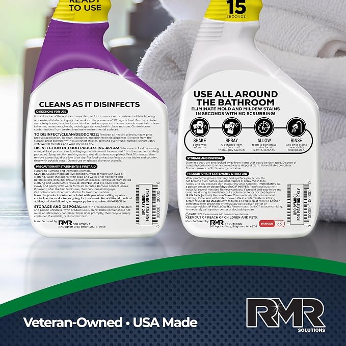 RMR Bathroom Brilliance Bundle – Tub & Tile Stain Spray + RMR-141 EPA Registered Mold & Mildew Remover, 2-Step Bathroom Cleaning & Disinfecting System for Showers, Sinks, Tile, Grout, 2–32 Oz Bottles