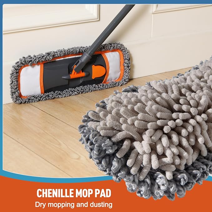 CLEANHOME Mops for Floor Cleaning with 3 Different Washable Pads and Extendable 55” Long Handle, Multifunction Dust Mop for Hardwood,Marble,Tile Floor Mopping,Orange