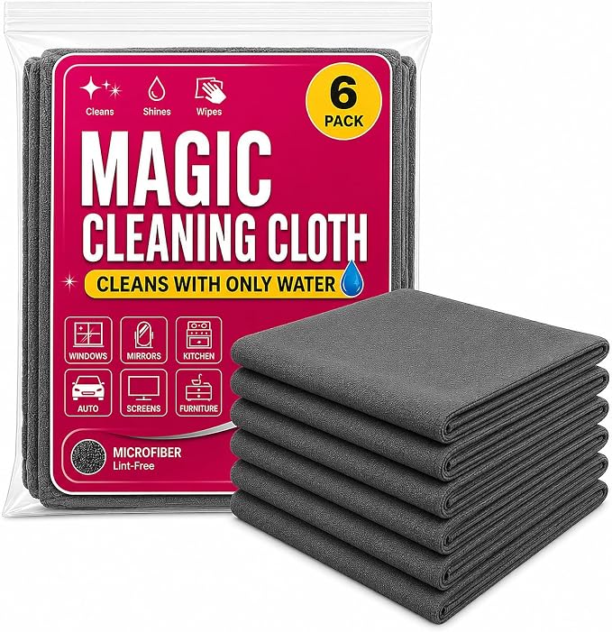 6Pcs-XXL Extra Large Magic Cleaning Cloth, 8x12 Inch Thick Microfiber Cleaning Cloth, Lint Free & Streak Free Reusable Cloths for Glass, Windows, Kitchen, Screens, Car & Household Cleaning