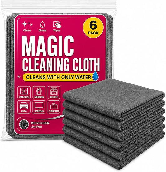 6Pcs-XXL Extra Large Magic Cleaning Cloth, 8x12 Inch Thick Microfiber Cleaning Cloth, Lint Free & Streak Free Reusable Cloths for Glass, Windows, Kitchen, Screens, Car & Household Cleaning