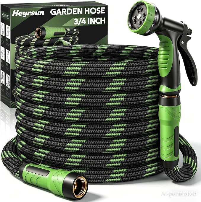 NON-EXPANDABLE Garden Hose 25 FT Water Hose with 10-Function Spray Nozzle | Yard hose Heavy Duty Steel Metal Flexible,Durable Fabric Skin,No Kinks & Leak-Proof with Upgraded Handle hose pipe outside