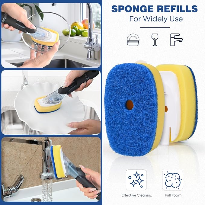 Sponge Brush Refills for OXO Soap Dispensing Dish Brush 4 Pack Refill Heads | Scrub Replacement Head for Scrubber Non-Scratch Sponge Replacement Head Fits Soap Dispensing Handle for Pots Pans Sink