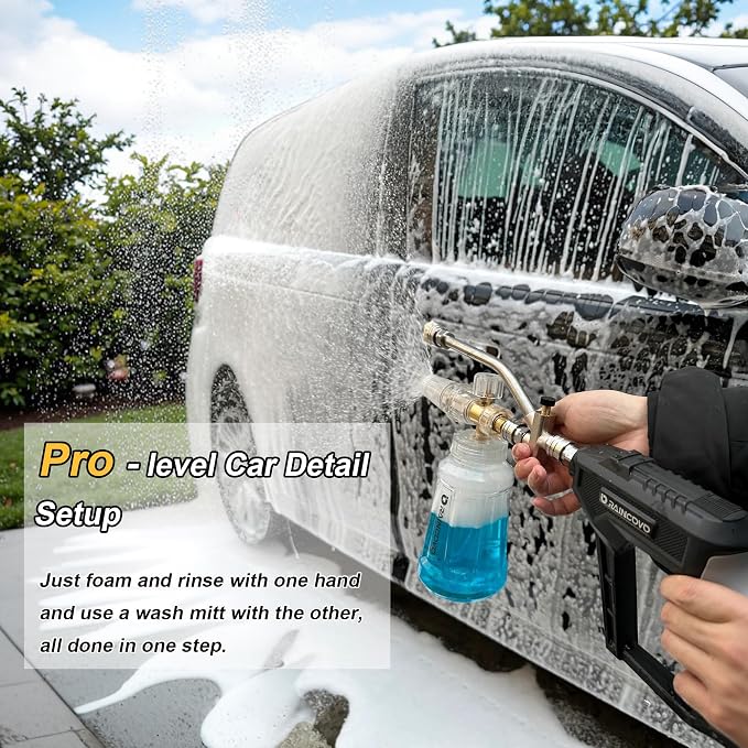 Foam Cannon with Pressure Washer Gun, Dual Connector Accessories | Snow Soap Attachment for Car Wash, 5 Nozzles Tips with Holder, 1/4” Quick Connect, Additional 1.1 mm Orifice Nozzle