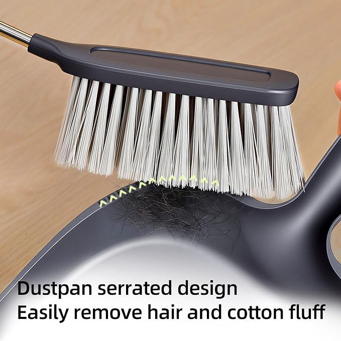Hand Broom and Dustpan Set with Bamboo and Stainless Steel Handle, PET Bristles, Portable Cleaning Kitchen Countertops, Table Tops,Crumbs,beds,Sofas,Camping,Cars and Animal Cages