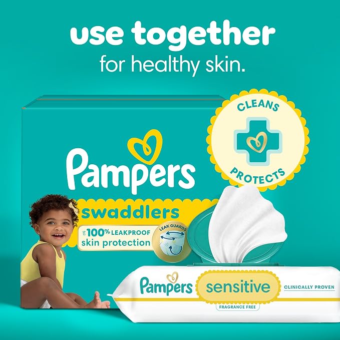 Pampers Sensitive Baby Wipes, Water Based Baby Wipes, Fragrance Free and Hypoallergenic, 588 Wipes Total (7X Refill Packs) [Packaging May Vary]