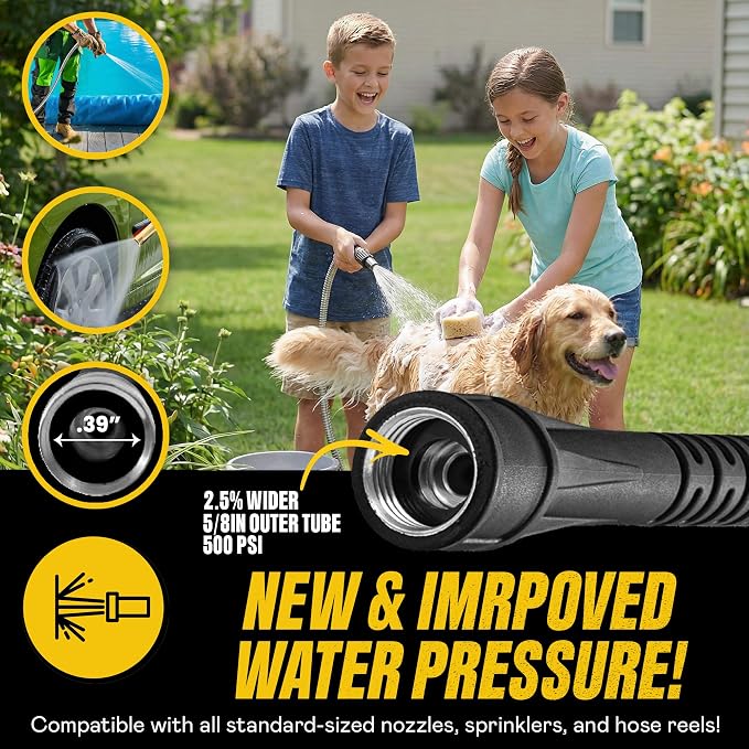 BIONIC STEEL 50 Ft Metal Garden Hose with Sprayer Nozzle | Non Kinking Design, Stainless Steel Heavy Duty Water Hose 50Ft x 5/8 in. Flexible & NON Expandable for Water Flow, 500 PSI
