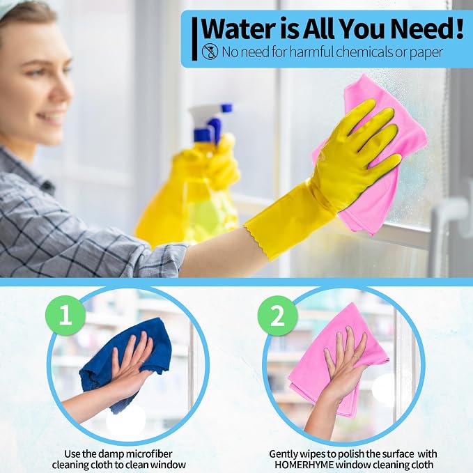 Microfiber Cleaning Cloth - 10 Pack Glasses Cleaning Cloth, 16" x 14" Window Cleaning Rags, Streak Free Lint Free Polishing Cloths Wipes for Eye Glass, Stainless Steel, Windshield, Pink
