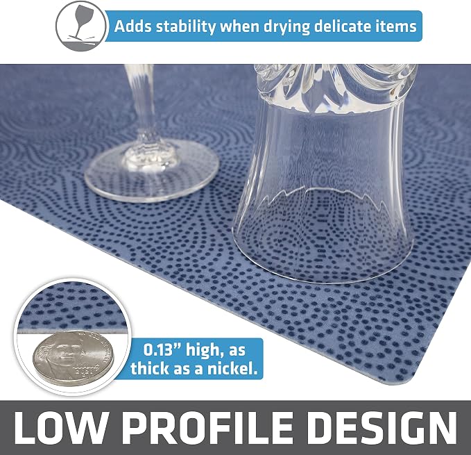 Drymate Jumbo XL Dish Drying Mat (19”x24”), Low-Profile, Super Absorbent, Quick Dry Fabric, Waterproof & Slip-Resistant, for Kitchen Counter, Trimmable, Easy to Clean (USA Made)(Blue)