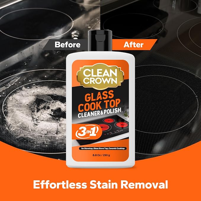 3-in-1 Cooktop Cleaner Kit (8.8 Oz Cooktop Cleaner + Scrubbing Pad + Scraper), Stovetop Cleaner for Electric Top Stoves, Ceramic Cooktops & Fireplace Glass, Remove Burned on Food, Grease