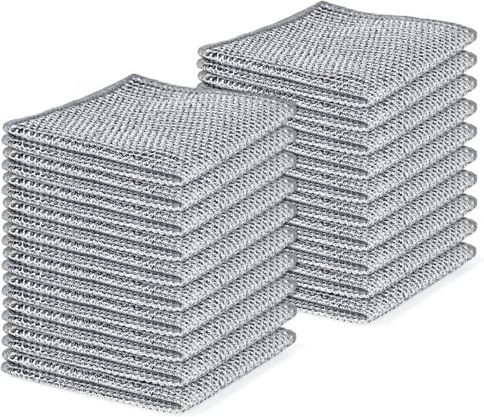 Aidoclip 20pcs Set Non-Scratch Steel Wool Dishcloth - Multi-Use Kitchen Scrubbers, Durable Cleaning Pads for Wet & Dry Use White