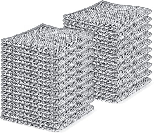 Aidoclip 20pcs Set Non-Scratch Steel Wool Dishcloth - Multi-Use Kitchen Scrubbers, Durable Cleaning Pads for Wet & Dry Use White