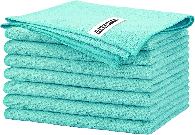 FIXSMITH Turquoise Microfiber Cleaning Cloth -Pack of 8, Highly Absorbent Cleaning Rags, 16"X12" All Purpose Cleaning Towels for Housekeeping, Kitchen, Car, Lint Free and Reusable Microfiber Towels
