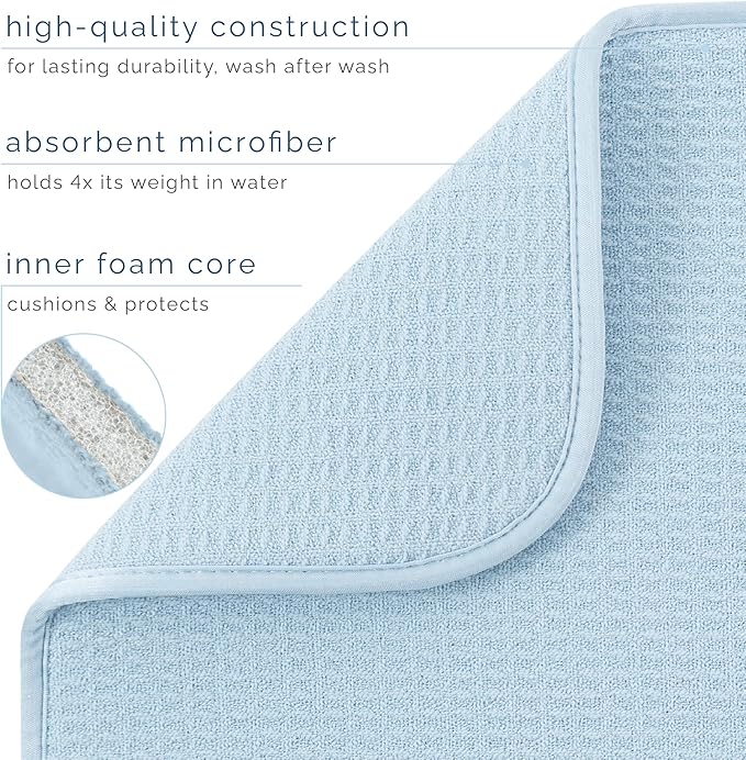 S&T INC. Dish Drying Mat XL, 18” x 24”, Absorbent Microfiber Kitchen Counter Mat, Dish Drying Pad for Dishes, Utensils, Pots and Pans, Extra Large, Sky Blue