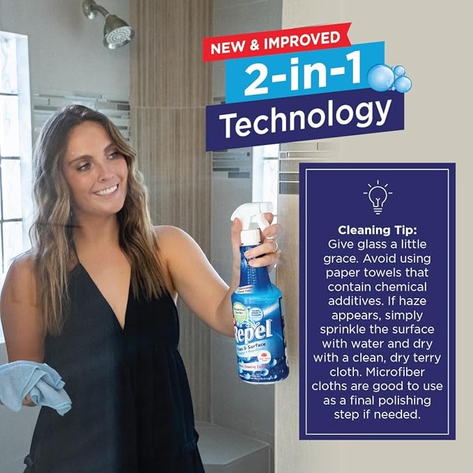 Clean-X REPEL Glass & Surface Cleaner 32 fl. oz. - Cleans & Repels water spots and dirt on glass, mirror, tile and multi surface by UNELKO (2)