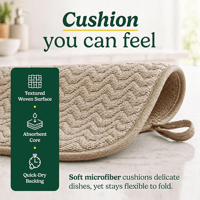 Cuisinart Dish Drying Mat for Kitchen Counter - 2-Pack XL 18x24 Ultra Absorbent Microfiber Dish Mat - Fast Drying, Machine Washable, Foldable Countertop Pad - Safe for Granite & Quartz