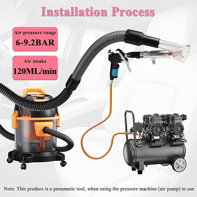 2in1 Car Cleaning Gun Detailing Dry Air Blow Gun & Vacunm Gun for Car | Multi-Purpose Vortex Air Cleaning Tool Detachable Sprinkler Head for Quickly Blasts Dirt from Surface with Air Compressor