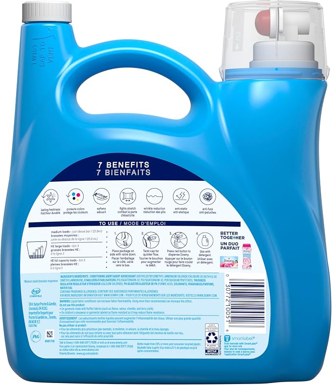 Downy Liquid Fabric Softener,April Fresh 2-in-1 Fresh & Soft,140 Fl Oz,190 Loads,Fabric Conditioner For Freshness And Softness,(Pack of 2)