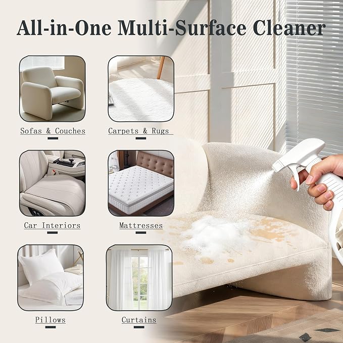 Couch Cleaner Stain Remover Spray - Multi-Surface Fabric Upholstery Cleaner | Pet Safe, Non Toxic, Quick Drying. Professional Strength for Sofa, Couch and Carpet - Includes Brush and Towel (2 Pack)