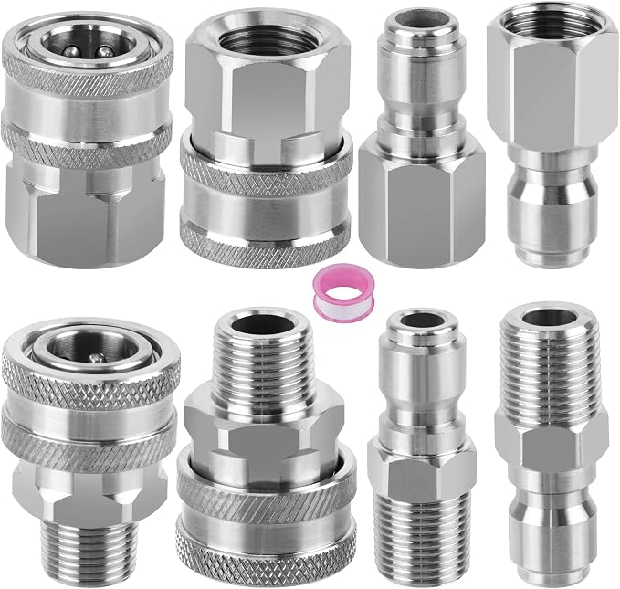 8 Pieces 3/8 Inch Quick Connect Pressure Washer,Stainless Steel | Male and Female 3/8" NPT Thread Quick Connect Hose Fittings Adapter