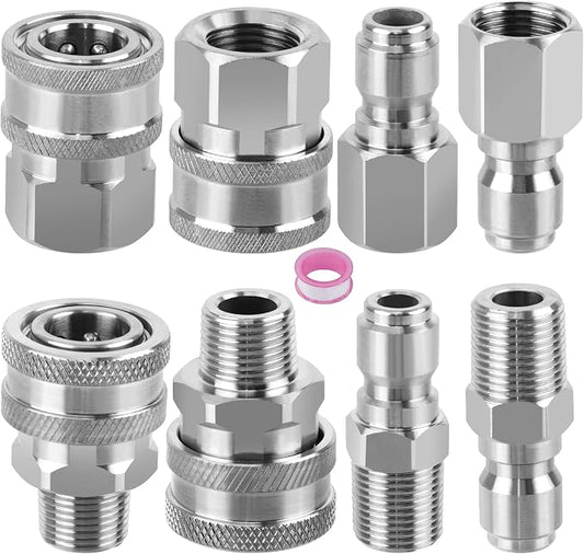 8 Pieces 3/8 Inch Quick Connect Pressure Washer,Stainless Steel | Male and Female 3/8" NPT Thread Quick Connect Hose Fittings Adapter