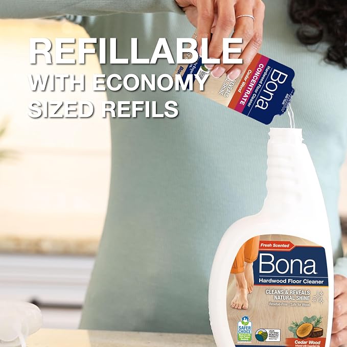 Bona® Hardwood Floor Cleaner Spray - 32 fl oz - Cedar Wood - Includes Filled Bottle + Concentrate Refill for Hardwood Floor Cleaning