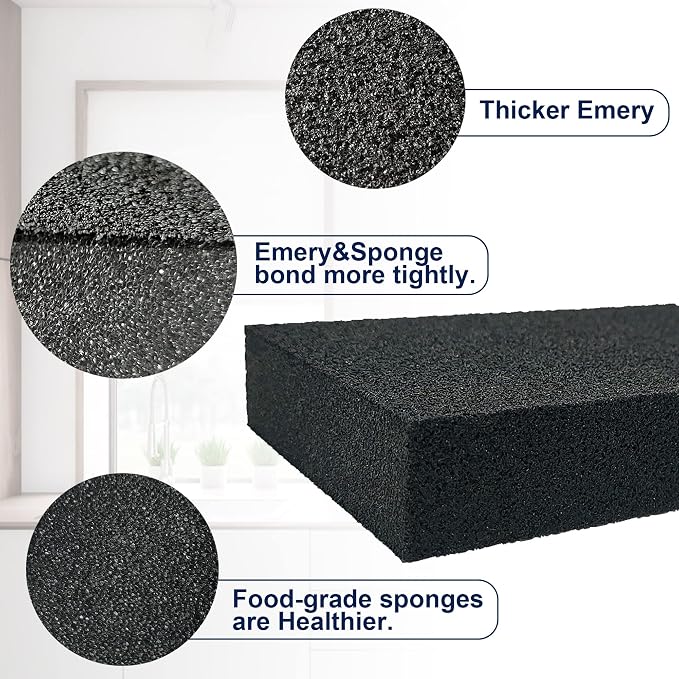 Krisler 8pc Black Carborundum Sponge Nano Emery Sponges Caspian Stone Pot Clean Brush Rust Eraser Grit Scouring Pads Pot Cleaning Pads with Carborundum Washing Kitchen Cleaner Tool(thickness-1inch)