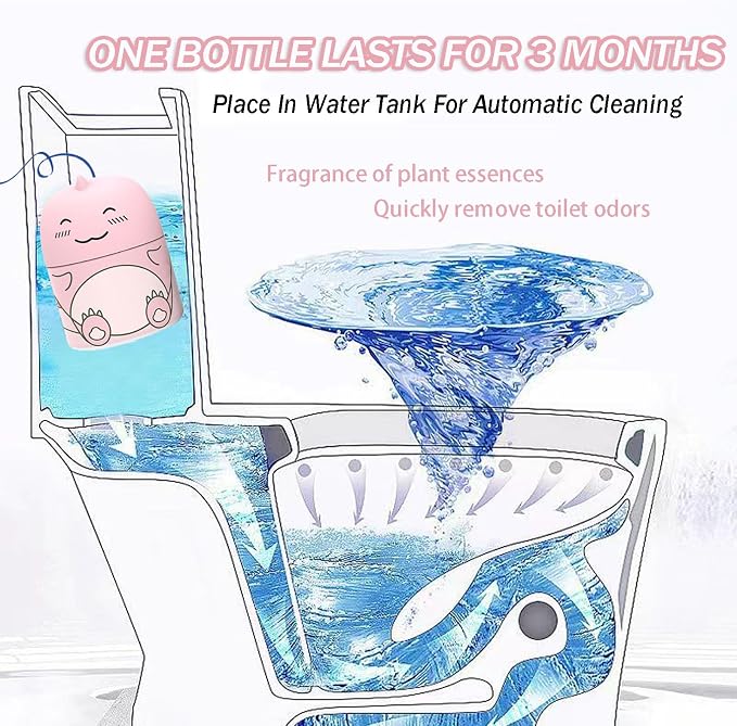 Toilet Bowl Cleaner Bottle Toilet Cleaning Tank Cleaner Pink Cute Dinosaur The Works Tank Bowl Cleaner Easy to Use Leaving Looking Fresh Decorative Household Bathroom Cleaning Supplies-Peach Scent
