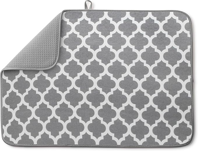 Bellemain XL Dish Mat 24" x 17" ( LARGEST MAT ) Microfiber Dish Drying Mat , Super absorbent ( Trellis )