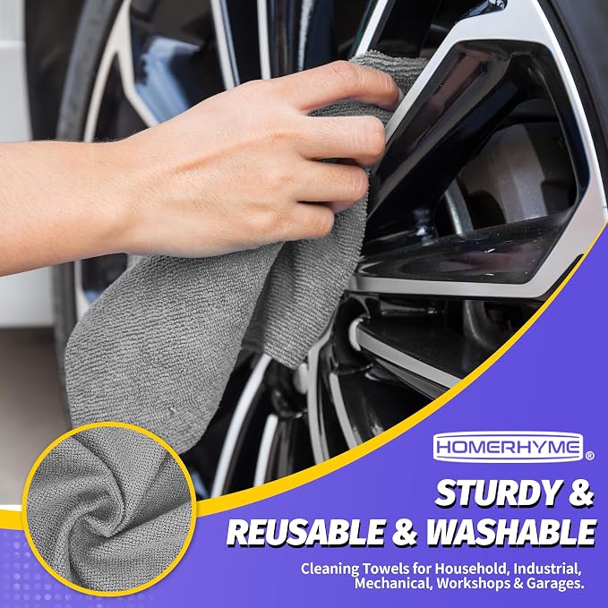 Microfiber Cleaning Cloth,150 Pack Grey Cleaning Rags, Bulk All-Purpose Lint-Free Shop Towels Wipes, Commercial Micro Fiber Cleaning Towels Washcloth for Car Garage Housekeeping 11.5"*11.5"