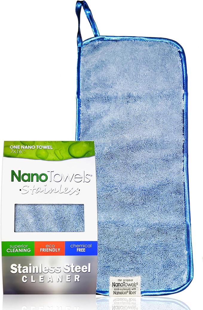 Nano Towels Stainless Steel Cleaner | The Amazing Chemical Free Stainless Steel Cleaning Reusable Wipe Cloth | Kid & Pet Safe | Blue 7x16 (1 pc)