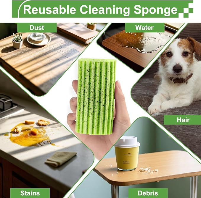 Jeymei Damp Clean Duster Sponge,4Pcs Green Dust Sponge for Cleaning | Damp Dusting Sponge with Ridges,Baseboard Cleaning Tool,Reusable Wet Duster Sponge,Household Cleaning Sponges for Blinds