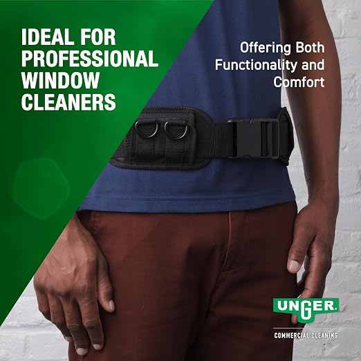 UNGER Commercial ErgoTec Belt Adjustable Length 32 to 50 Inches BSTBT | Four tool clips; Heavy-duty; Padded belt; Designed to carry window cleaning tools with ease; Quick-release buckle