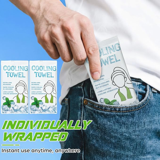 50 Count Disposable Cooling Towel, 23.6''x 7.9'' Large Cooling Body Wipes, Sports Ice Towel for Hot Weather Oversized and Extra Thick, Individually Wrapped for Sport Player