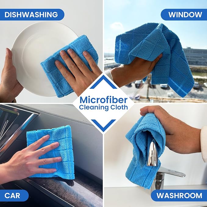 Greenfound Microfiber Cleaning Cloth Roll, 80 Pack Tear Away Towels, Reusable Washable Lint Free Scratch Free Absorbent Cleaning Rags for Kitchen Home Car Window Glass, 11.5 x 11.5 Inch Check Blue