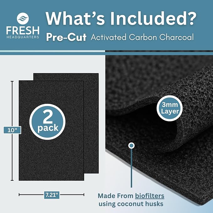 Activated Carbon Microwave Charcoal Filters - Microwave Hood Replacement Filter Compatible with Whirlpool WML55011, WML75011 & KitchenAid Low-Profile Models - Pre-Cut 10" x 7.21", 2-Pack - Made in USA