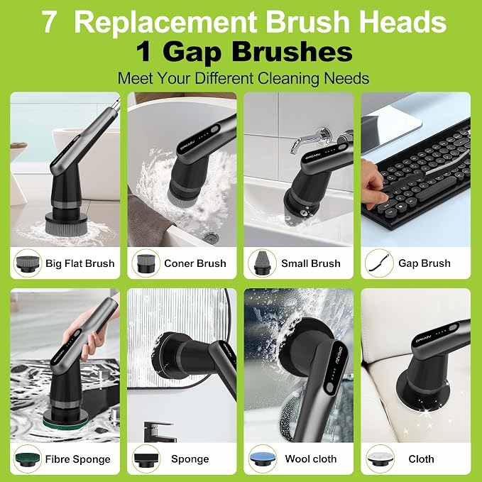 Dreazu Pro Electric Spin Scrubber, 10-in-1 Shower Scrubber & Retractable Long Handle, 44 lbs High-Torque & Variable Speed Shower Cleaning Brush for Bathroom,Toilet, Bathtub, Kitchen, Tile Floors, Car