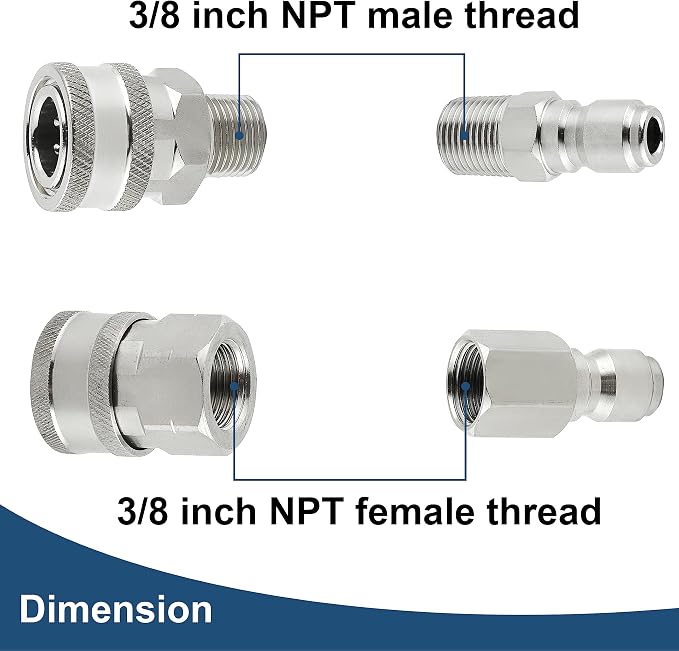 Raincovo Pressure Washer Quick Connect 3/8 Inch, Stainless Steel, 8 Piece | Pressure Washer Fittings, Adapter Set, Female and Male Thread