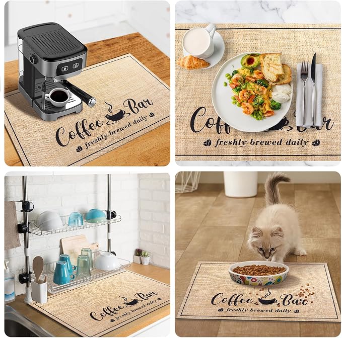 CooRug Absorbent Coffee Mat, Fashion Dish Drying Mat for Kitchen Counter Coffee Bar Accessories Espresso Machine Dish Rack 12" x 20" Beige