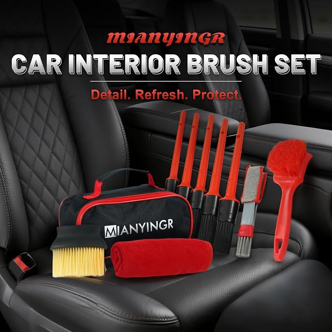 10Pcs Interior Detailing Brush Set | Car Vent & Dashboard Cleaner Kit, Microfiber Towel, Storage Bag