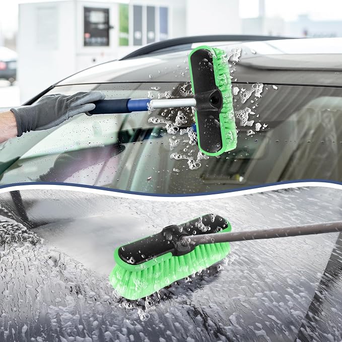 10“ Car Wash Brush Head, Scrub Brush Attachment for Extension Pole, Outdoor Cleaning Tool for Window, Wall, Floor, Deck, Patio