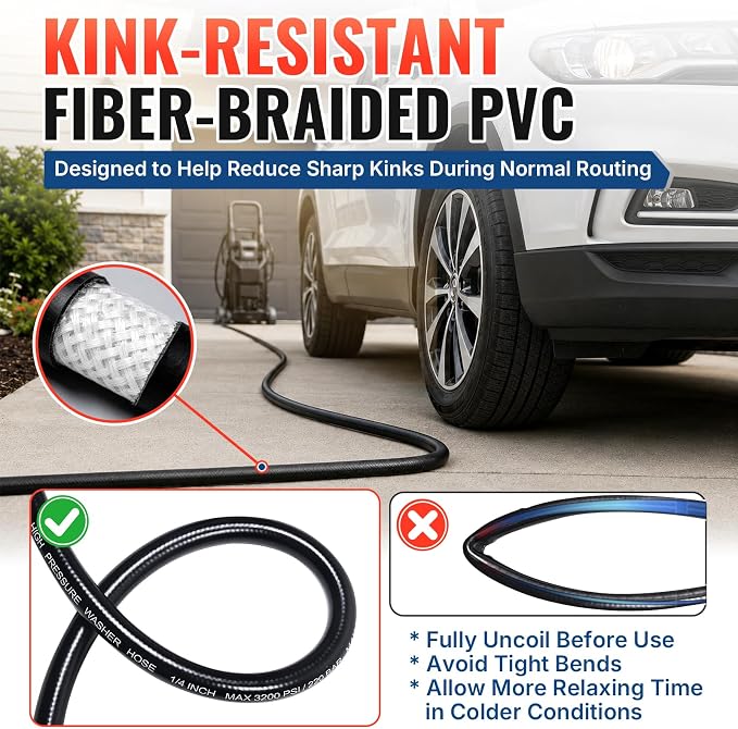 YAMATIC Kink-Resistant Pressure Washer Hose 50 FT 1/4", 3200 PSI M22-14mm | OEM-Upgraded Replacement Hose With M22-14mm Brass Female Fittings Fit Ryobi Troy-Bilt Greenworks Craftsman