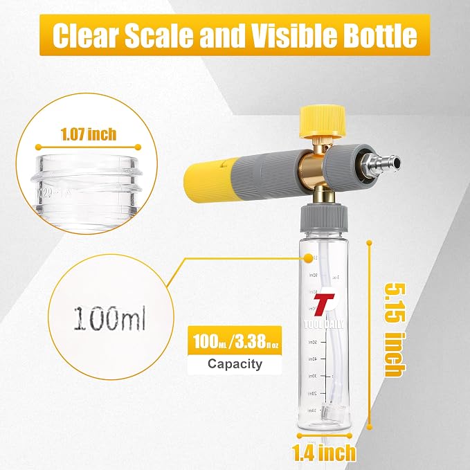 Tool Daily Mini Foam Cannon for Pressure Washer, Dual Connector | 5 Power Washer Spray Nozzle Tips, 1/4 Inch Quick Connect