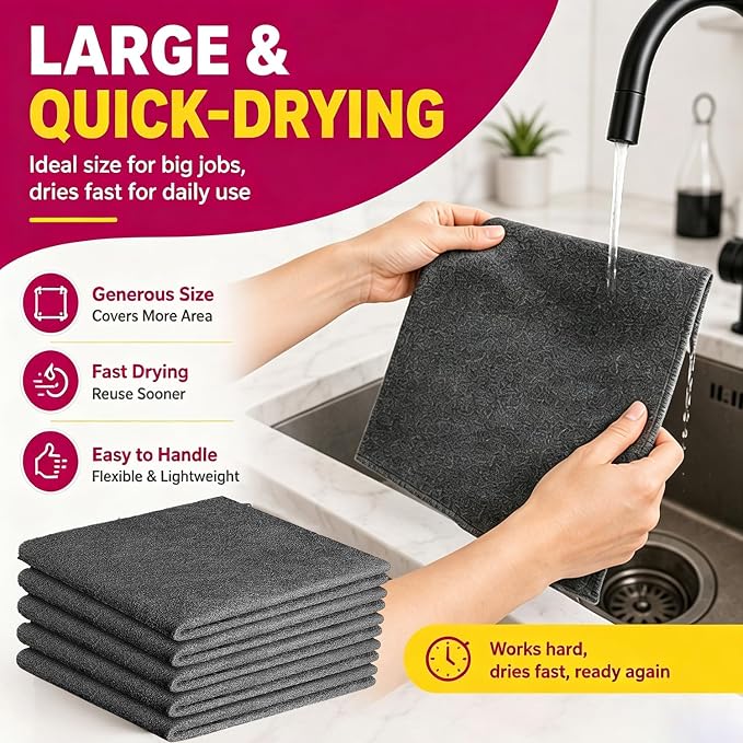 Magic Cleaning Cloth 5-Pack for Stainless Steel, Windows, Glass (10 Cloths) | 7.87 × 11.81 inches, Thick Microfiber, Reusable