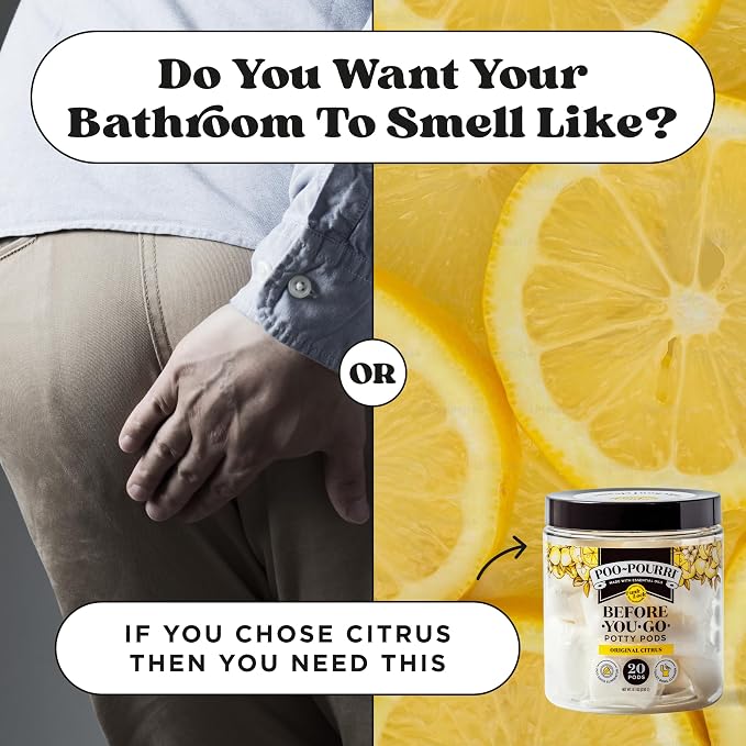 Poo-Pourri Before-You-Go 2-in-1 Toilet Potty Pods, Original Citrus, Bathroom Odor Deodorizer and Toilet Cleaner with Essential Oils, Lemon, Bergamot and Lemongrass Scent, 20 Count (Pack of 6)